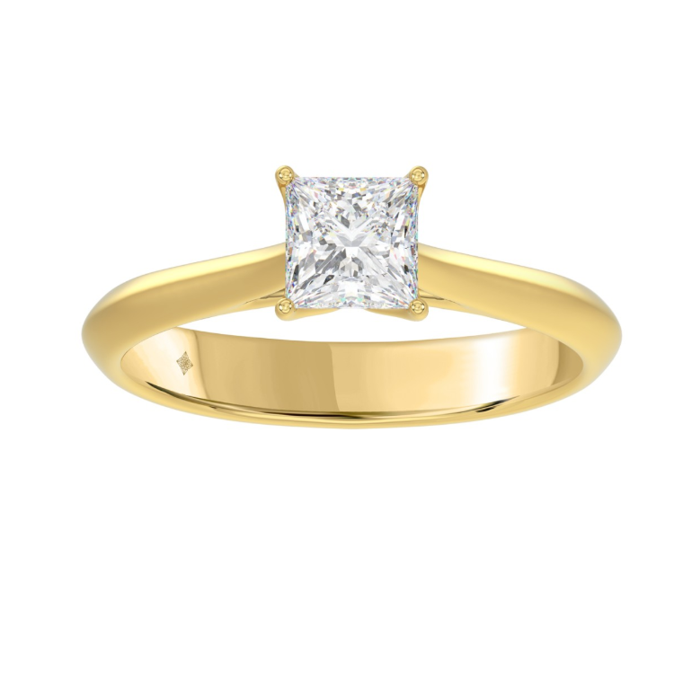 1CT Certified Princess Lab-Grown Diamond Solitaire Engagement Ring 14K Yellow Gold ( Color F-G, Clarity Vs1/Vs2 )