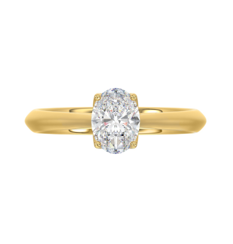 1CT Certified Oval Lab-Grown Diamond Solitaire Engagement Ring 14K Yellow Gold ( Color F-G, Clarity Vs1/Vs2 )