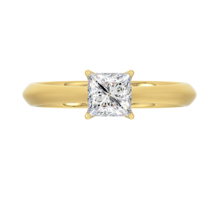 1CT Certified Princess Lab-Grown Diamond Solitaire Engagement Ring 14K Yellow Gold ( Color F-G, Clarity Vs1/Vs2 )