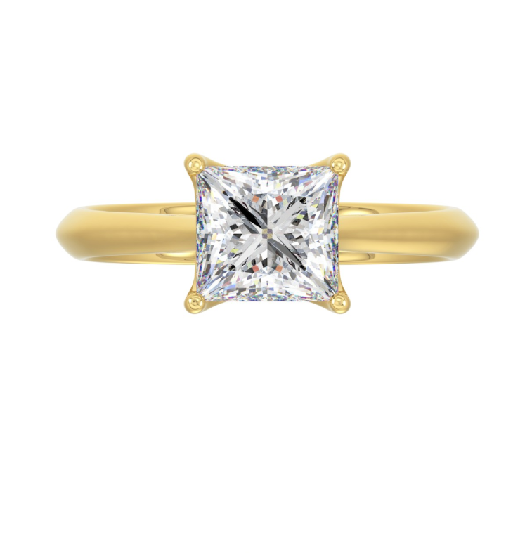 2CT Certified Princess Lab-Grown Diamond Solitaire Engagement Ring 14K Yellow Gold ( Color F-G, Clarity Vs1/Vs2 )