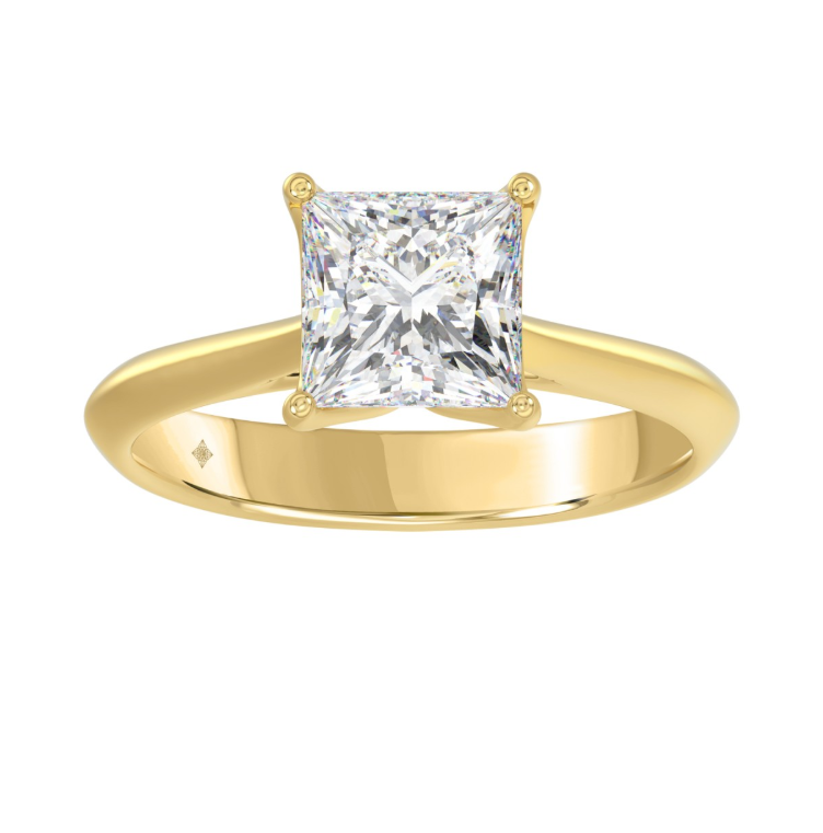 2CT Certified Princess Lab-Grown Diamond Solitaire Engagement Ring 14K Yellow Gold ( Color F-G, Clarity Vs1/Vs2 )