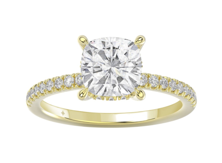 14K YELLOW GOLD 2 1/4CT.TW LAB GROWN DIAMOND DIAMOND LADIES RING CENTER STONE 2CT LAB GROWN DIAMOND CUSHION DIAMOND
