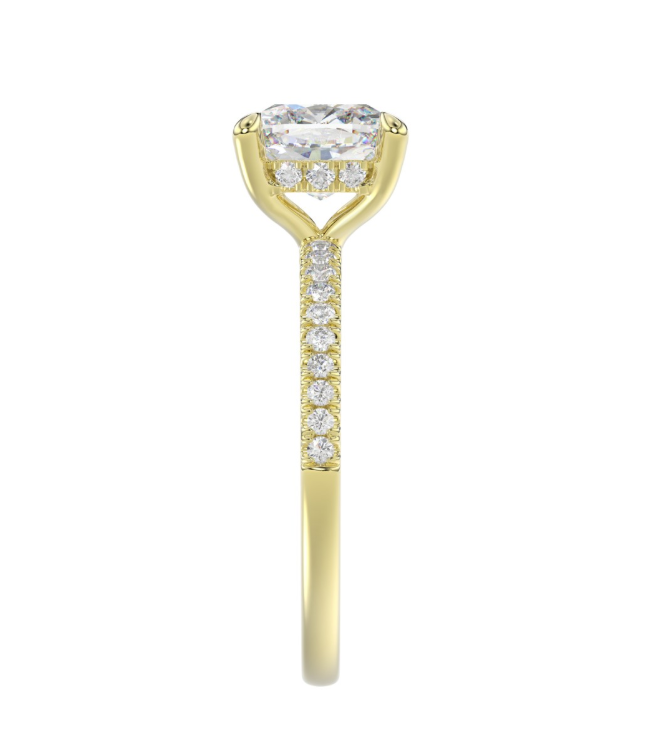 14K YELLOW GOLD 2 1/4CT.TW LAB GROWN DIAMOND DIAMOND LADIES RING CENTER STONE 2CT LAB GROWN DIAMOND CUSHION DIAMOND