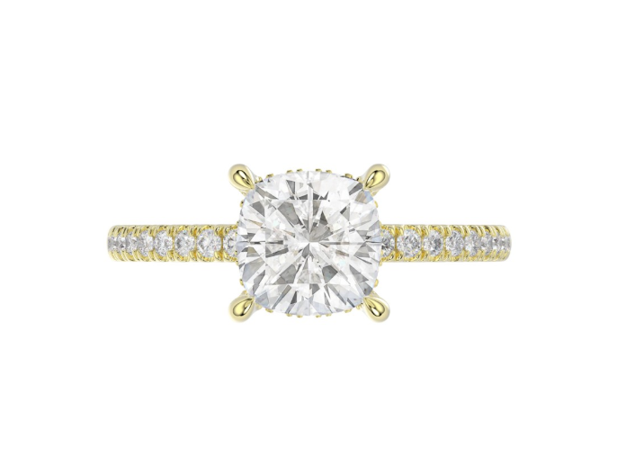 14K YELLOW GOLD 2 1/4CT.TW LAB GROWN DIAMOND DIAMOND LADIES RING CENTER STONE 2CT LAB GROWN DIAMOND CUSHION DIAMOND