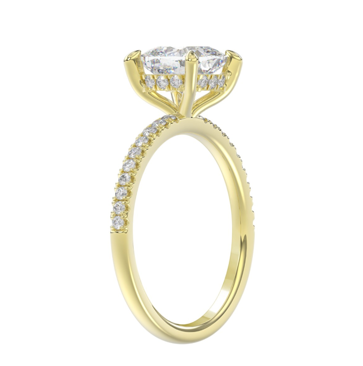 14K YELLOW GOLD 2 1/4CT.TW LAB GROWN DIAMOND DIAMOND LADIES RING CENTER STONE 2CT LAB GROWN DIAMOND CUSHION DIAMOND
