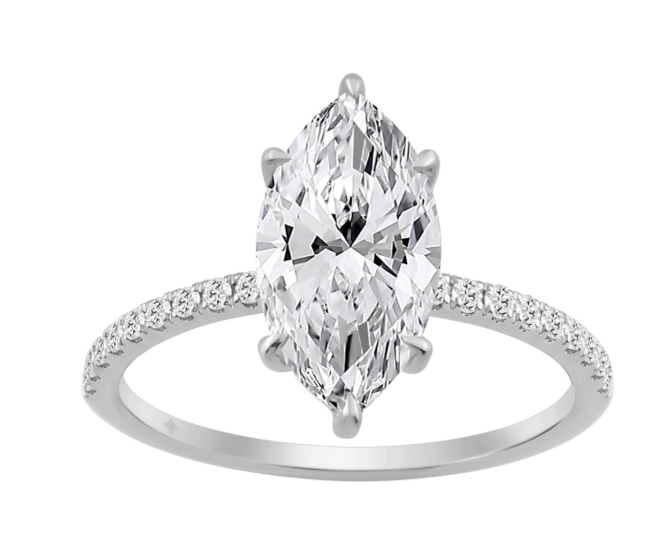 14K WHITE GOLD 2 1/4CT.TW LAB GROWN DIAMOND LADIES RING CENTER STONE 2CT MARQUISE LAB GROWN DIAMOND