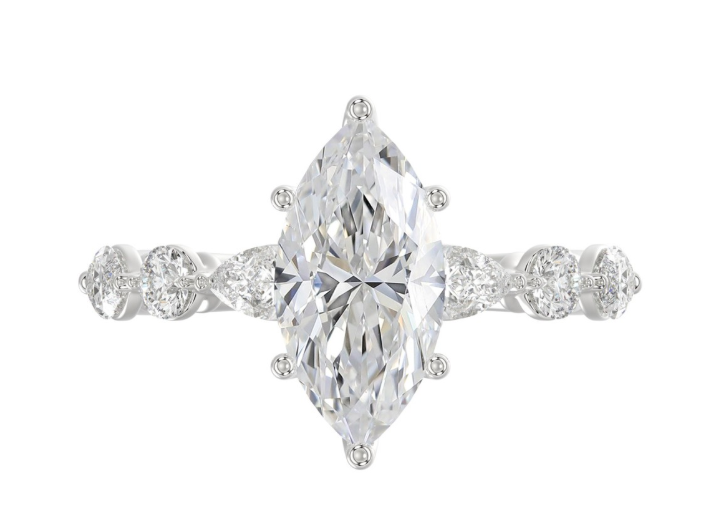 14K White Gold 4CT.TW Bridal Ring  3.00CT Marquise LAB GROWN DIAMOND