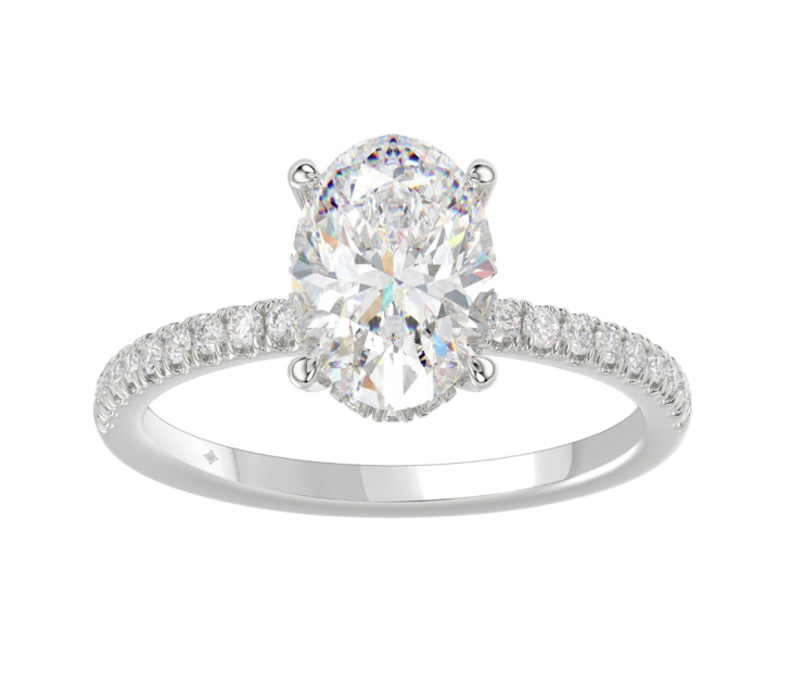 14K WHITE GOLD 2 1/5CT ROUND/OVAL LAB GROWN DIAMOND LADIES RING (CENTER STONE OVAL LAB GROWN DIAMOND 2CT)