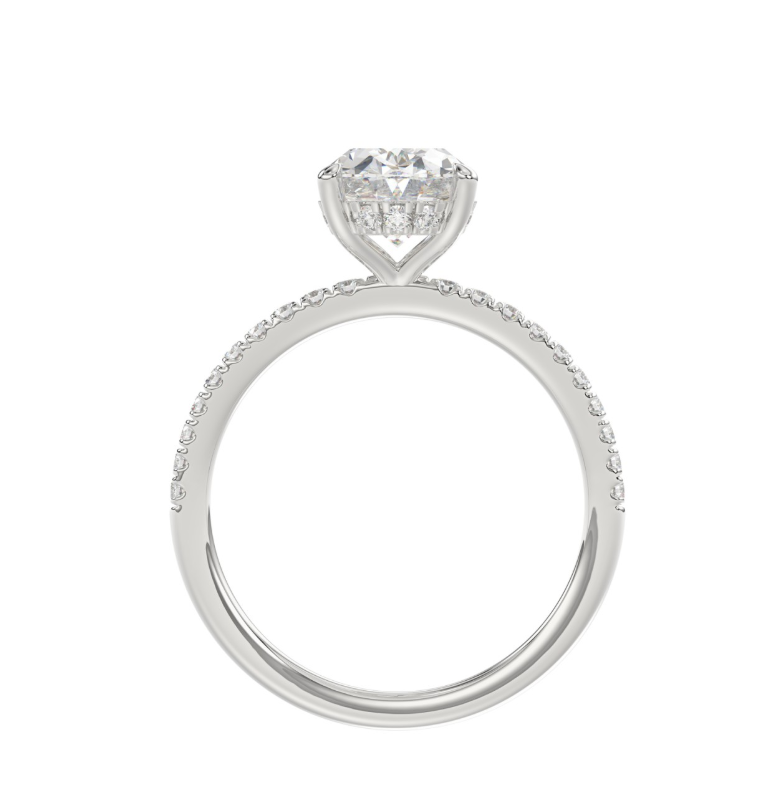 14K WHITE GOLD 2 1/5CT ROUND/OVAL LAB GROWN DIAMOND LADIES RING (CENTER STONE OVAL LAB GROWN DIAMOND 2CT)