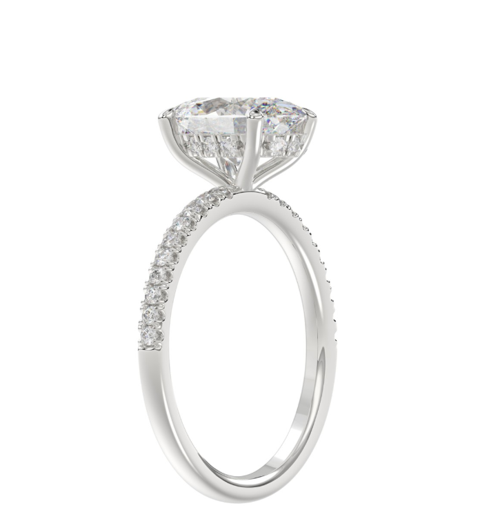 14K WHITE GOLD 2 1/5CT ROUND/OVAL LAB GROWN DIAMOND LADIES RING (CENTER STONE OVAL LAB GROWN DIAMOND 2CT)
