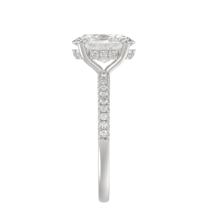 14K WHITE GOLD 2 1/5CT ROUND/OVAL LAB GROWN DIAMOND LADIES RING (CENTER STONE OVAL LAB GROWN DIAMOND 2CT)