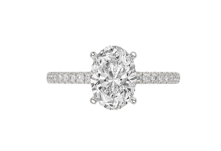 14K WHITE GOLD 2 1/5CT ROUND/OVAL LAB GROWN DIAMOND LADIES RING (CENTER STONE OVAL LAB GROWN DIAMOND 2CT)