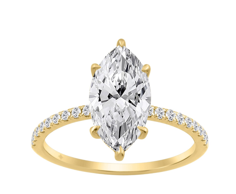 14K YELLOW GOLD 2 1/4CT MARQUISE/ROUND DIAMOND LADIES RING (CENTER STONE MARQUISE DIAMOND 2CT)
